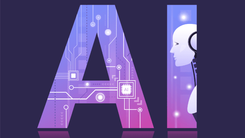 Illustration symbolizing the rise of artificial intelligence, featuring a humanoid robot integrated within the letters "AI" and futuristic circuit patterns—representing the growing fusion of technology and human-like intelligence.